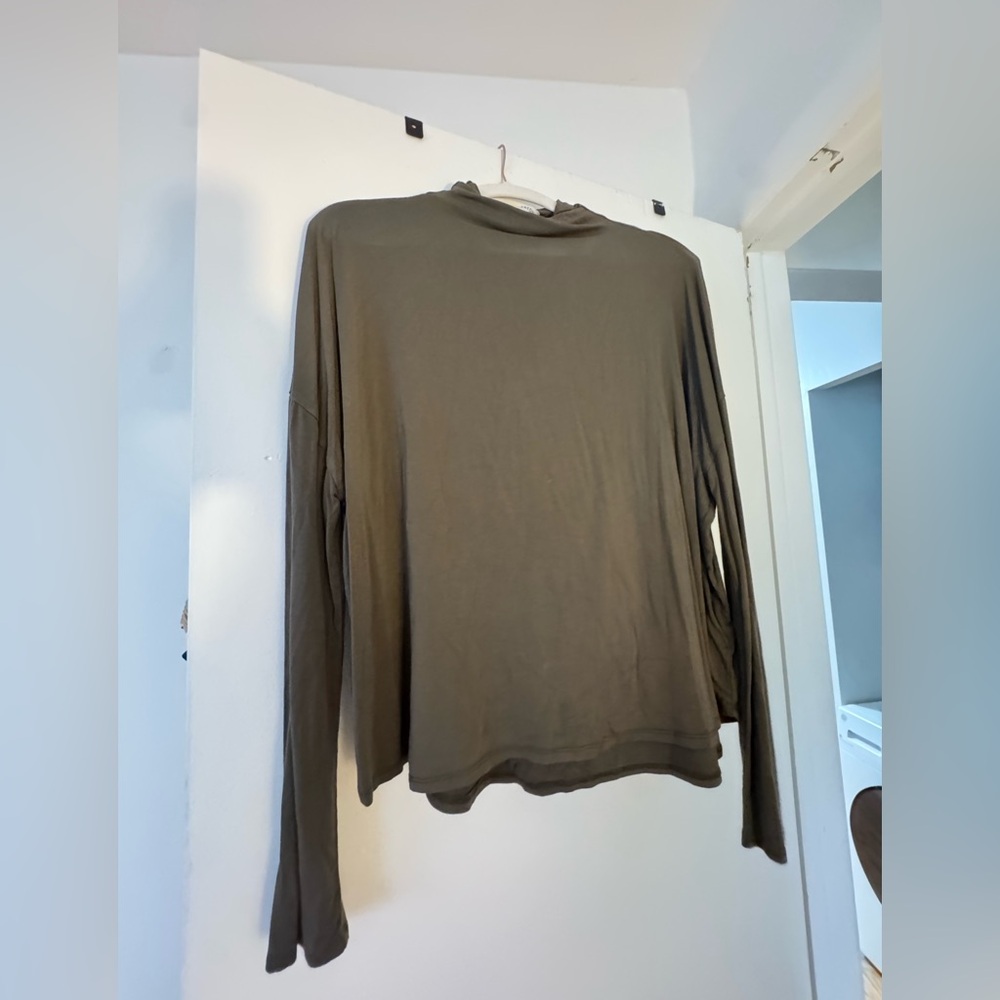 Babaton Olive Green Draped Neck Long Sleeve Top